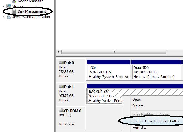 The Disk Management tool allows you to change drive letters