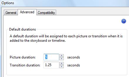 You can change the default picture duration time from the options window