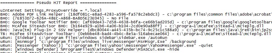 Psuedo HijackThis Report