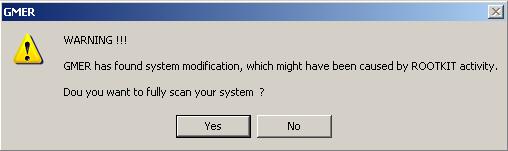GMER Detects Possible Rootkit Activity