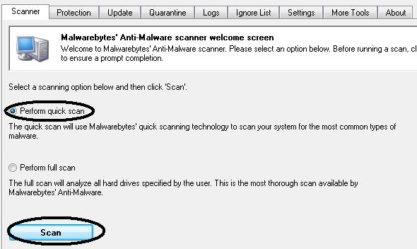 Malwarebytes Quick Scan