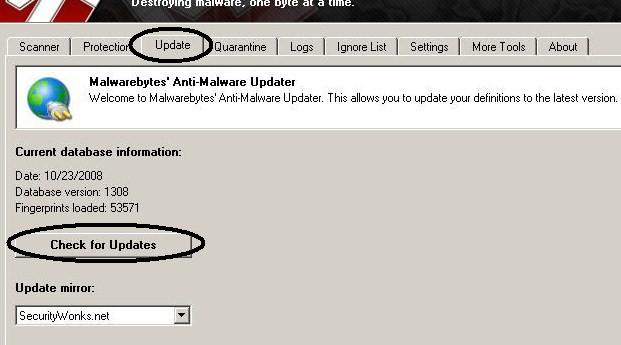 Update Malwarebytes before scanning